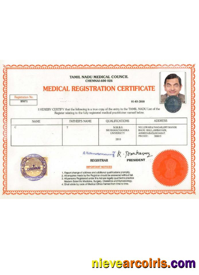 India Tamil Nadu registration certificate